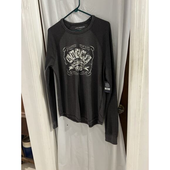 Lucky Brand Gray Men’s Raglan Long Sleeve Thermal Graphic Tee Sz L NWT - Picture 2 of 11